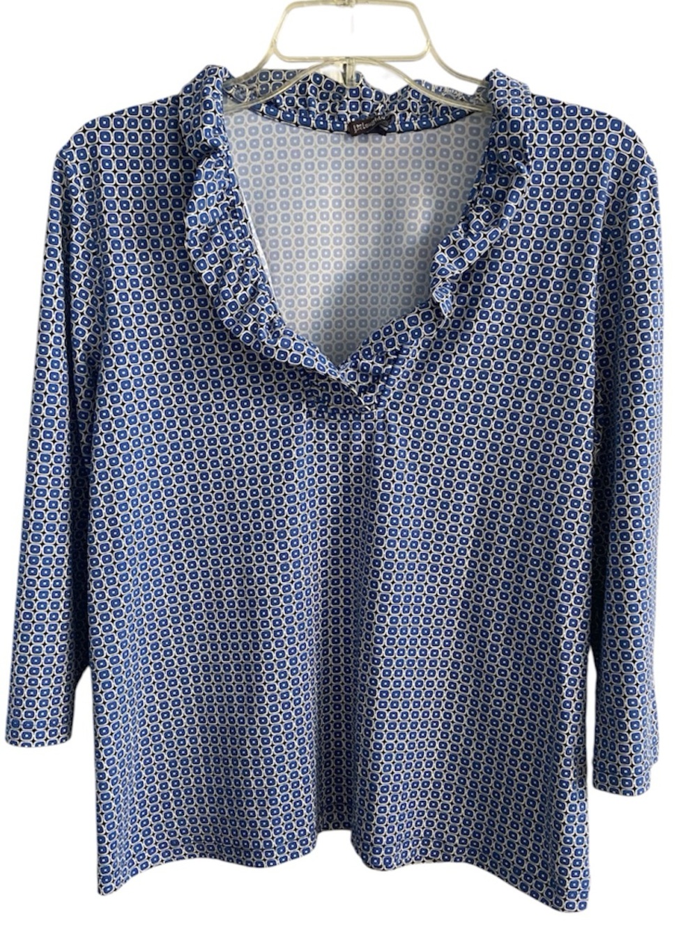 J. McLaughlin Blue Printed Ruffle V-Neck Long Sleeve Top XL - Picture 2 of 7